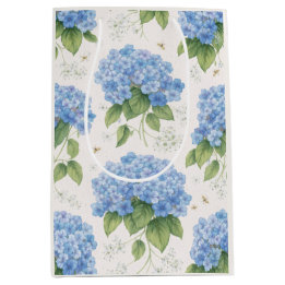 Sacola Para Presentes Média Hydrangea Floral Gift Bag | Elegant Blue Botanical