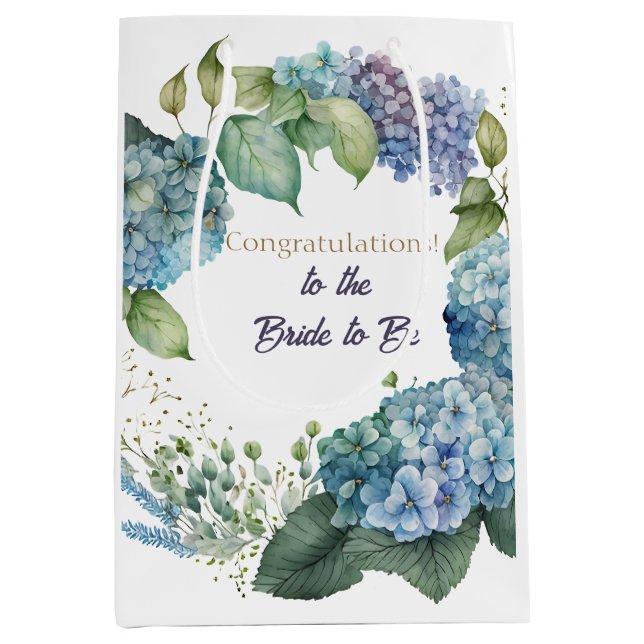 Sacola Para Presentes Média Hydrangeas em Aquarela “Parabéns” (Frente)