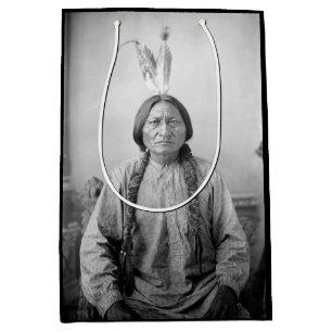 Sacola Para Presentes Média Ícone Indígena Americano: Líder Lakota Touro Senta