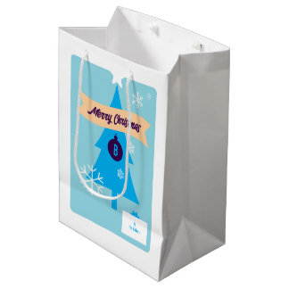 Sacola Para Presentes Média Ícones de Natal Monogramados Azul Natal 