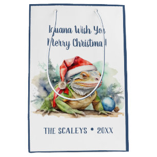 Sacola Para Presentes Média Iguana quer um Feliz Natal