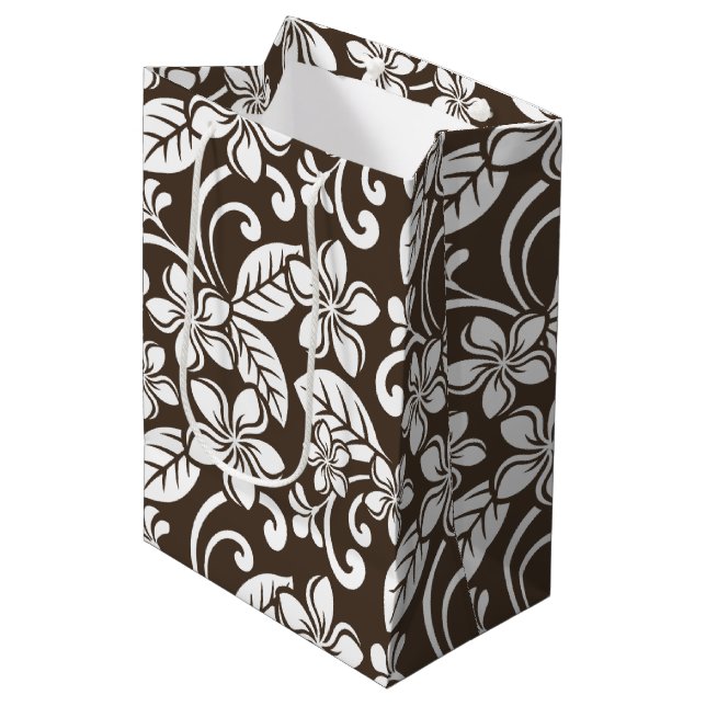 SACOLA PARA PRESENTES MÉDIA ILHA PLUMERIA (CAFÉ BROWN) (Frente inclinada)