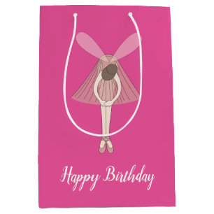 Sacola Para Presentes Média Illusima Ballerina Fada Rosa Com Texto