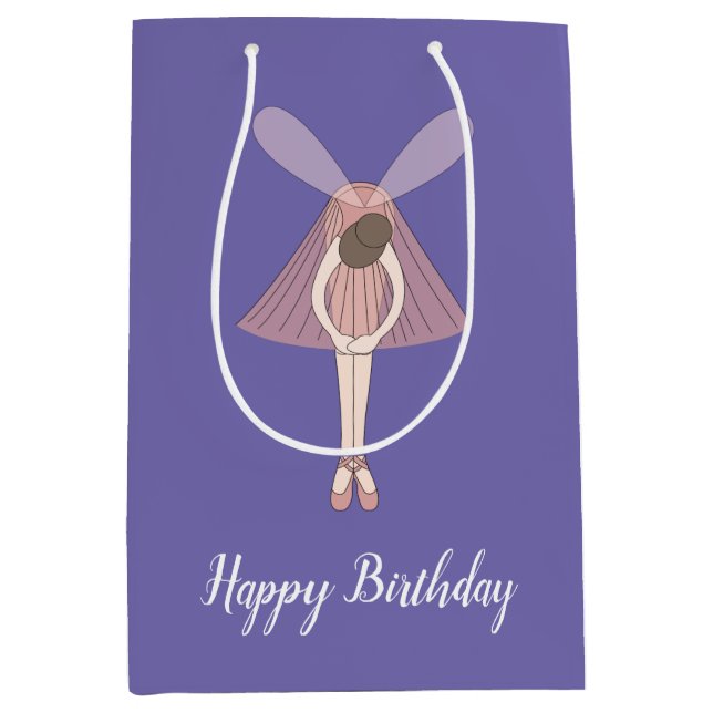 Sacola Para Presentes Média Illusima Ballerina Fada Roxo com Texto (Frente)