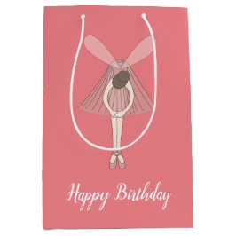 Sacola Para Presentes Média Illusima Ballerina Fairy Peach com texto