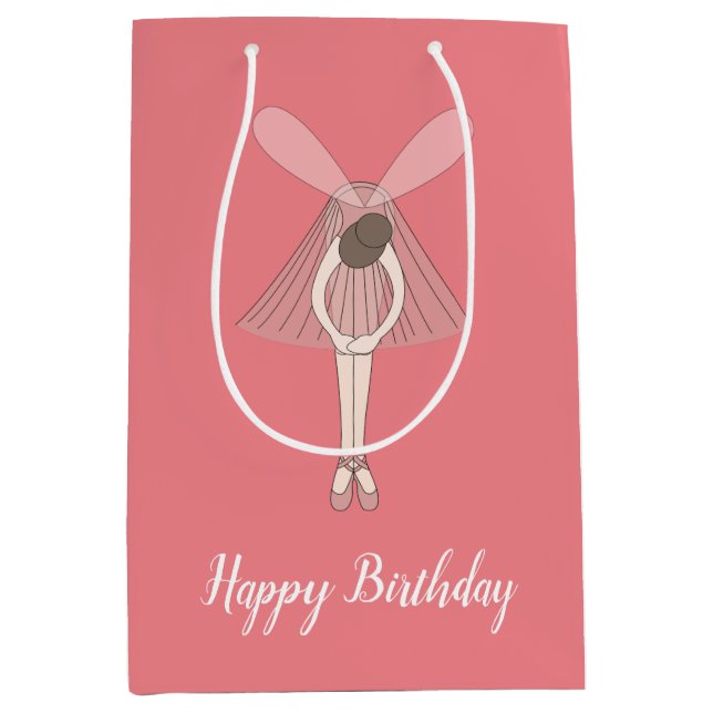 Sacola Para Presentes Média Illusima Ballerina Fairy Peach com texto (Frente)