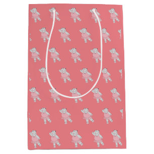Sacola Para Presentes Média ilusima Ballerina Hippo Pattern Peach