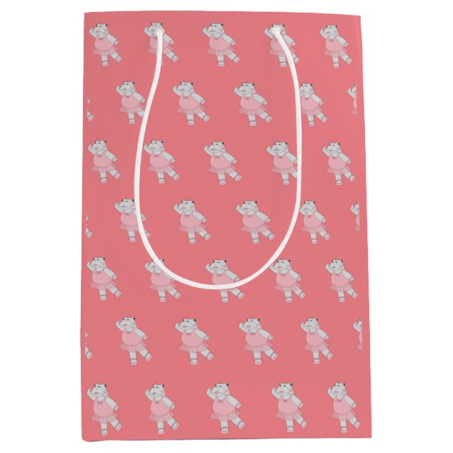Sacola Para Presentes Média ilusima Ballerina Hippo Pattern Peach (Frente)