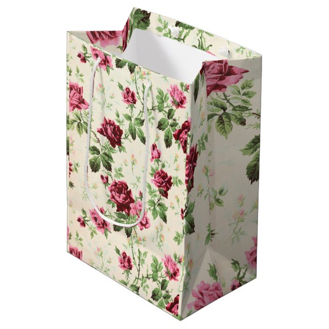 Sacola Para Presentes Média Ilustração da safra de rosas em base neutra (Frente inclinada)