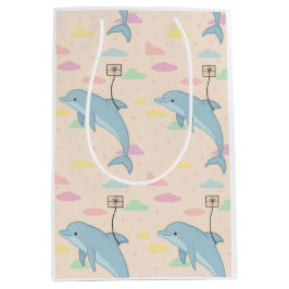 Sacola Para Presentes Média Ilustração das Letras de Entrega de Golfinhos Voad