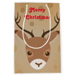 Sacola Para Presentes Média ilustração das renas sobre fundo castanho