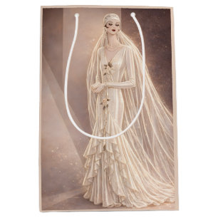 Sacola Para Presentes Média Ilustração de Moda Nupcial Vintage Art Déco