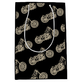 Sacola Para Presentes Média Ilustração de motocicleta Vintage em preto para ci