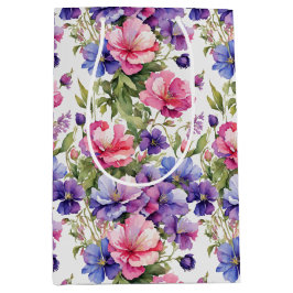 Sacola Para Presentes Média Ilustração de Pastel Flores v2 | Papel de enrolame