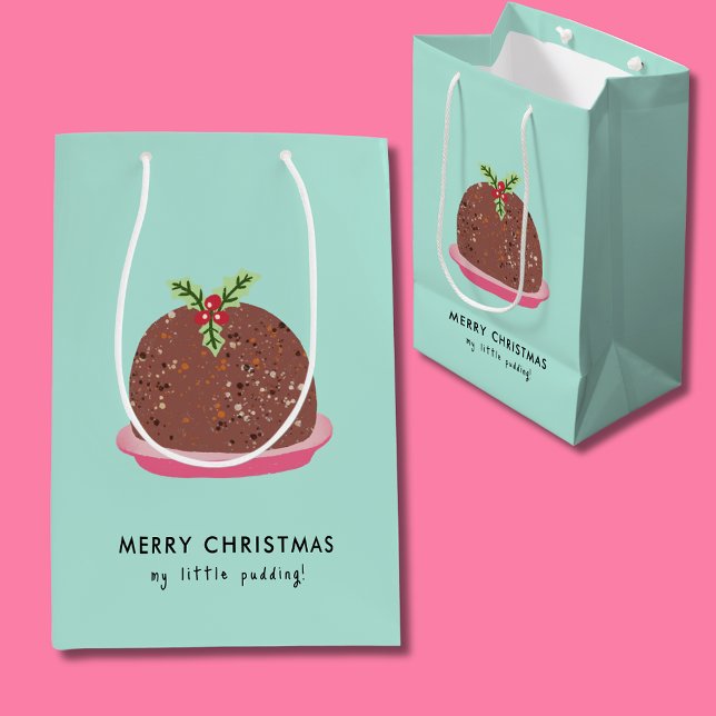 Sacola Para Presentes Média Ilustração de Portáteis Modernos do Feliz Natal (Cute 'My Little Pudding' Christmas card gift bag)