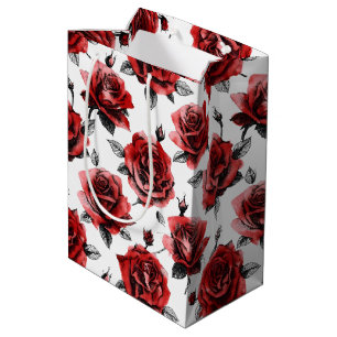 Sacola Para Presentes Média Ilustração de Rosas Vermelhas Lindas no Estilo do