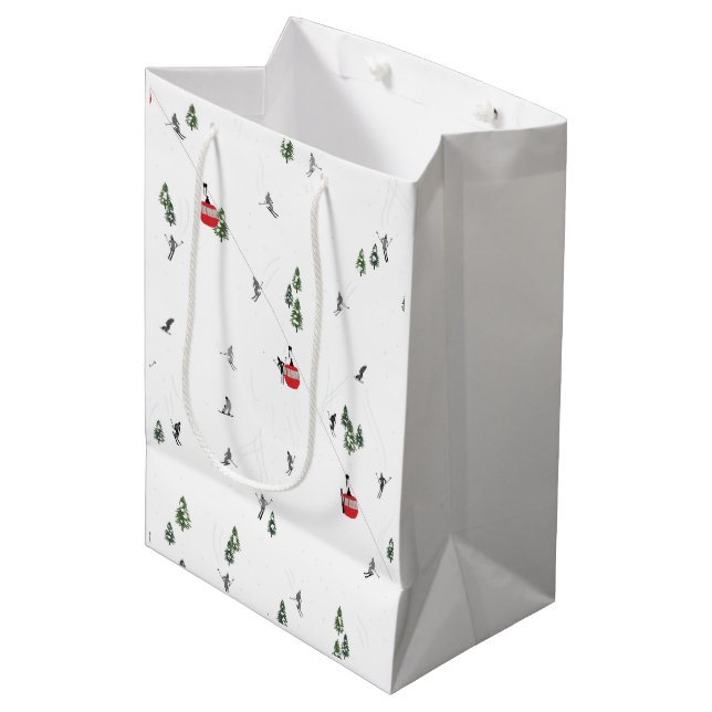 Sacola Para Presentes Média Ilustração do Elevador de Esqui Vermelho de Esqui  (Frente inclinada)