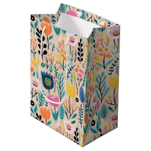 Sacola Para Presentes Média Ilustração Floral Simples de Arte Popular Moderna
