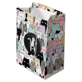 Sacola Para Presentes Média Ilustração Sem Costura Cats Aniversário