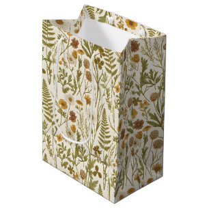 Sacola Para Presentes Média Ilustrações Botânicas de Flores e Gramíneas Meadow