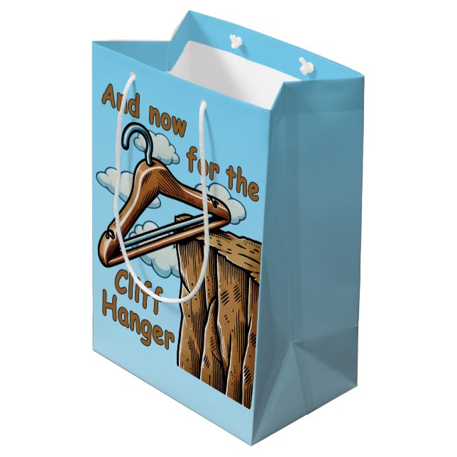 Sacola Para Presentes Média Imagem divertida de Cliff Hanger com Reprodução de (Verso inclinado)