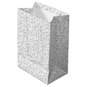 Sacola Para Presentes Média Impressão Animal Leopardo Látea Branca Elegante