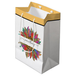 Sacola Para Presentes Média Impressão arco-íris e leopardo personalizada