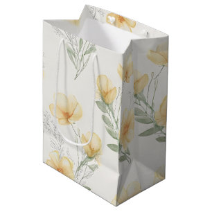 Sacola Para Presentes Média Impressão Botânica de Flores Silvestres Amarelas C