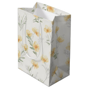 Sacola Para Presentes Média Impressão Botânica de Flores Silvestres Amarelas C