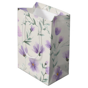 Sacola Para Presentes Média Impressão Botânica de Flores Silvestres Purple Cot