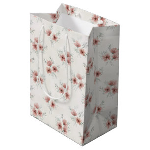 Sacola Para Presentes Média Impressão Botânica de Flores Silvestres Rosa Cotta