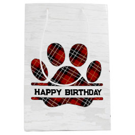 Sacola Para Presentes Média Impressão da Xadrez de Aniversário do Tartan