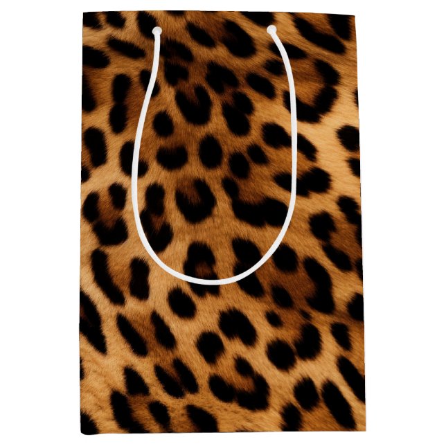 Sacola Para Presentes Média Impressão de Animais Castanhos Leopardo (Frente)