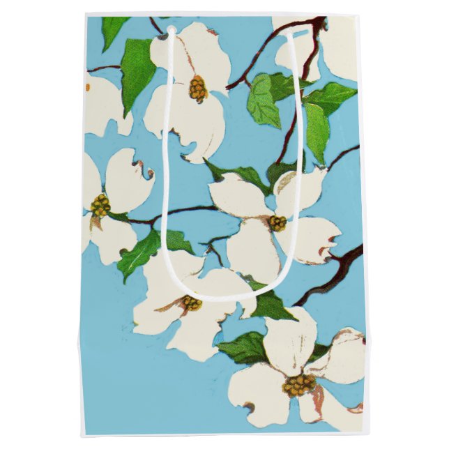 Sacola Para Presentes Média impressão de flores de madeira (Verso)