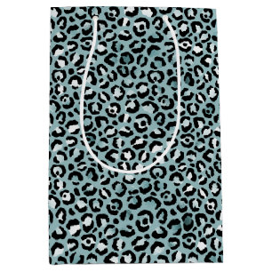 Sacola Para Presentes Média Impressão de Leopardo Azul-Branco Turquesa