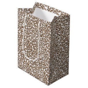 Sacola Para Presentes Média Impressão de Leopardo Castanho de Chocolate