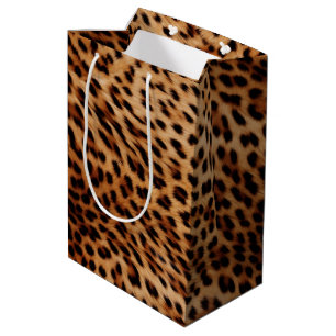 Sacola Para Presentes Média Impressão de leopardo marrom creme