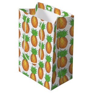 Sacola Para Presentes Média Impressão de praia de abacaxi, ilha tropical do Ha