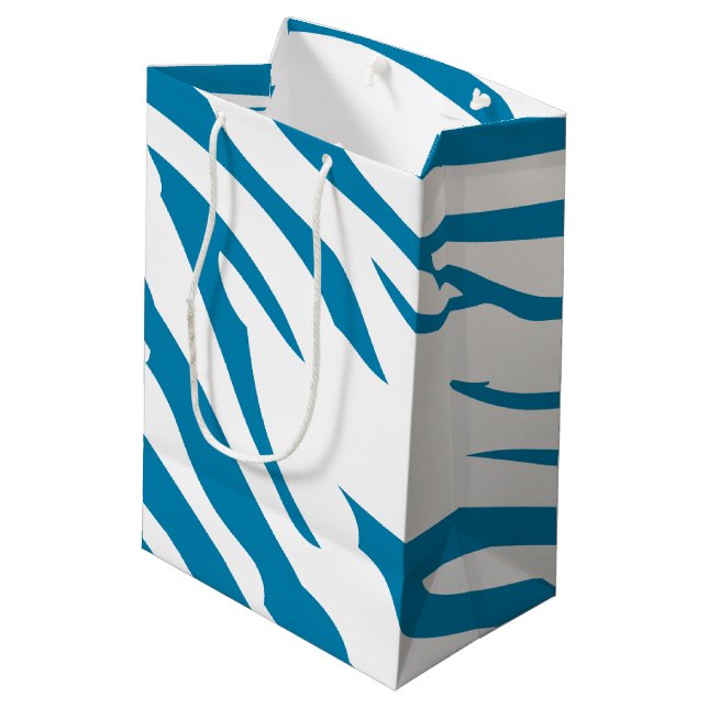 Sacola Para Presentes Média Impressão de Zebra Azul Aqua (Verso inclinado)