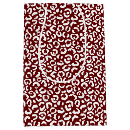 Sacola Para Presentes Média Impressão do Leopardo Branco Vermelho