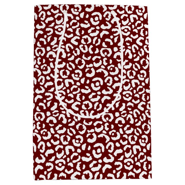 Sacola Para Presentes Média Impressão do Leopardo Branco Vermelho (Frente)