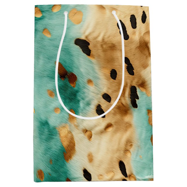 Sacola Para Presentes Média Impressão Dourada Turquesa Black Animal (Frente)