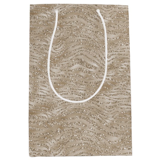 Sacola Para Presentes Média Impressão em Zebra Dourada Glitzy (Frente)