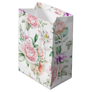Sacola Para Presentes Média Impressão Floral de Casamento Bag de Presente