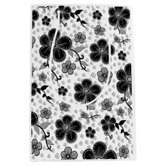 Sacola Para Presentes Média Impressão Floral preto-e-branco