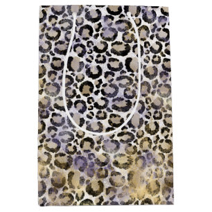 Sacola Para Presentes Média Impressão Leopardo Dourada Roxo