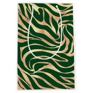 Sacola Para Presentes Média Impressão verde Elegante Dourada de Zebra