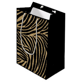 Sacola Para Presentes Média Impressão Zebra Dourada e brilhante