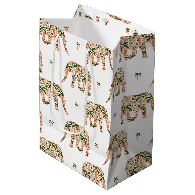 Sacola Para Presentes Média Indian Floral Paisley Ornate Elephants (Frente inclinada)