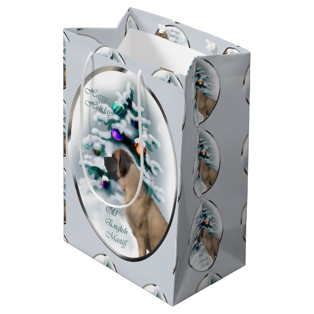 Sacola Para Presentes Média Inglês Mastiff Natal (Verso inclinado)